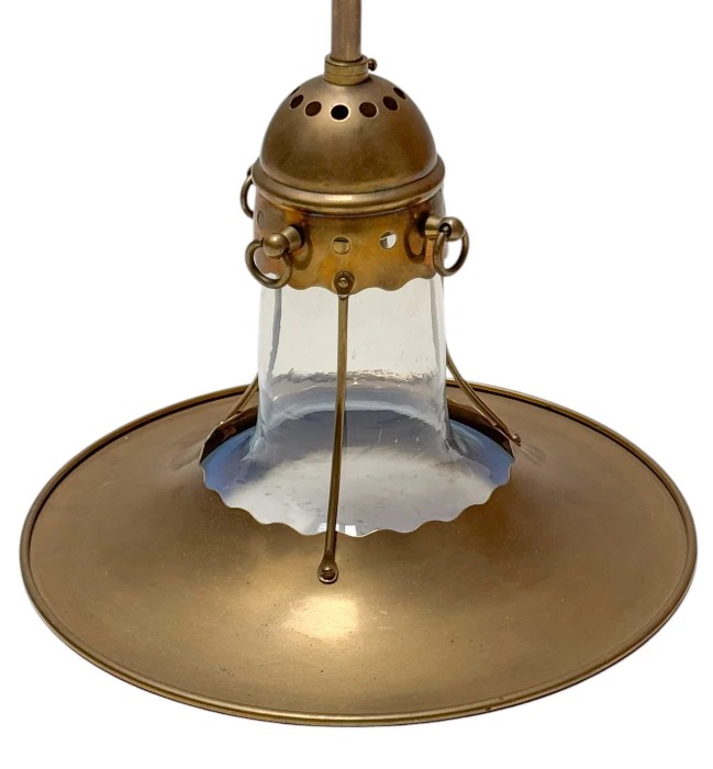 Arts & Crafts Brass Pendant with Glass Shade, 1900s